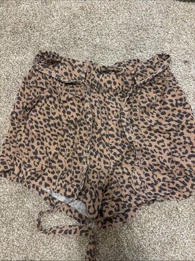 aerie Leopard Print High-Waist Paperbag Shorts in Brown and Black